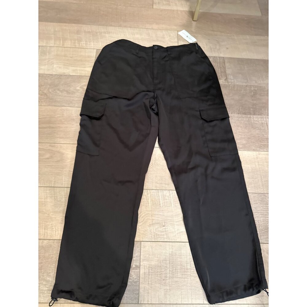 True Craft Womens Black Utility Jogger Pants 16R With Pockets & Drawstring Hem N